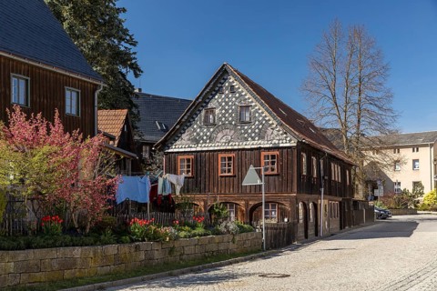 Historic building, Hinterhermsdorf, Sebnitz, Saxon Switzerland, Saxony, Germany