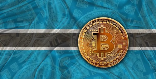 Investors in Blockchain Technology with Botswana flag background. Bitcoin cryptocurrency with
