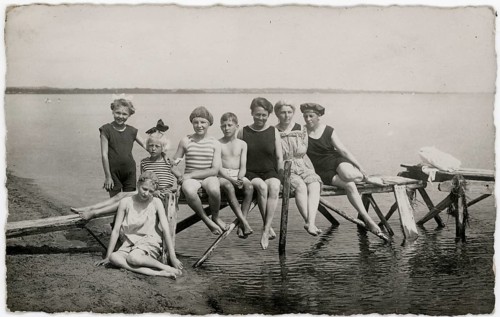 Bathing, swimwear, woman, men, children, leisure, fun, summer, people sitting and posing on a
