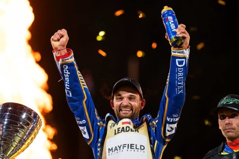 WROCLAW, POLAND - JUNE 20, 2026: DEWALT FIM Speedway GP of Poland. Speedway rider celebrating