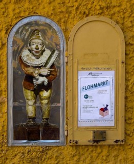 Kasper as an info point, Borstei, heritage-protected residential development, Munich, Bavaria,