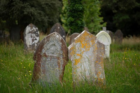 Weathered graves, headstones, municipal cemetery, Falmouth, Cornwall, England, Great Britain, Great