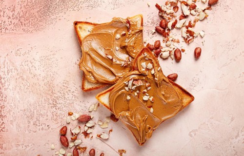 Peanut butter toast, top view, breakfast, no people