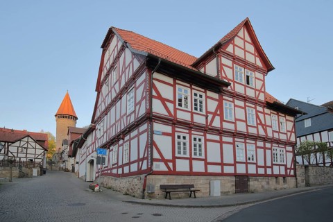 Red Protestant Rectory and Medieval Owl Tower, Spangenberg, Hesse, Germany