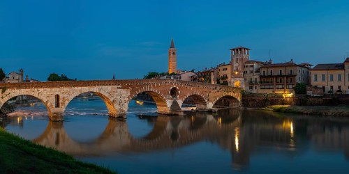 Old Town with the River Etsch, Ponte Pietra, Verona, Etsch Valley, Veneto, Italy