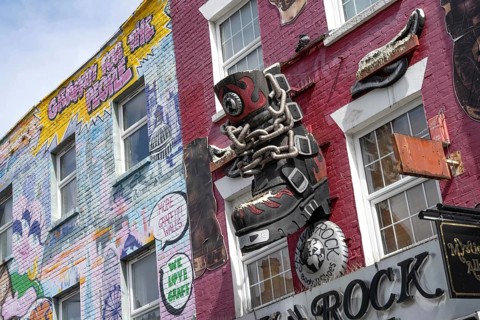 London, United Kingdom. April 17th 2026. Colourful street art and decoration along Camden High