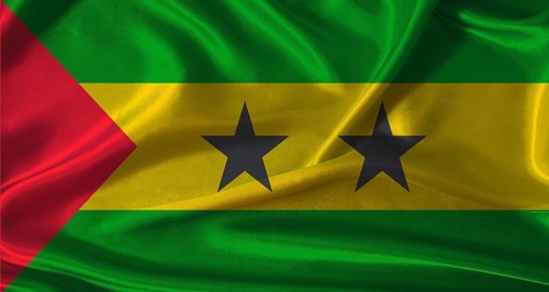 National flag of Sao Tome and Principe with cloth texture. Sao Tome and Principe flag with