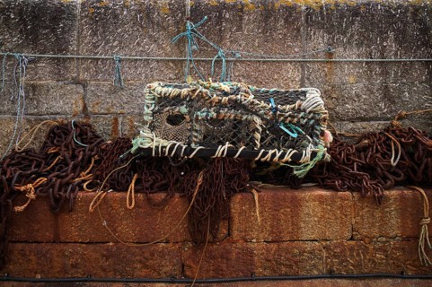 Trap, rust, rusted chains, pier, quay wall, harbor. St Ives, Cornwall, England, Great Britain,