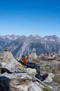 Hiking poles, backpacks, summits of the Alps, Vent, Tyrol, Austria