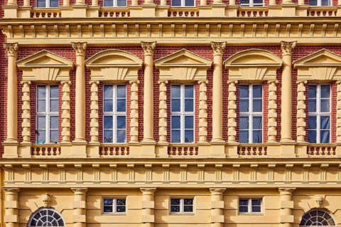 Historic town house, architect Georg Christian Unger, residential building, façade with windows,