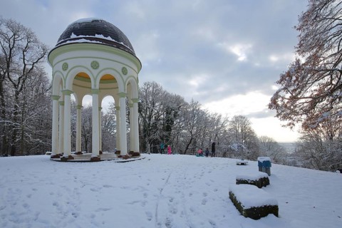 Monopteros in winter with snow, Neroberg, Wiesbaden, Taunus, Hesse, Germany