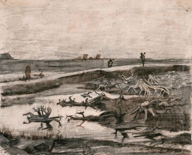 Landscape with Bog Trunks (Travaux aux Champs) (1883), Landscape with Bog Trees (1883), Painting by
