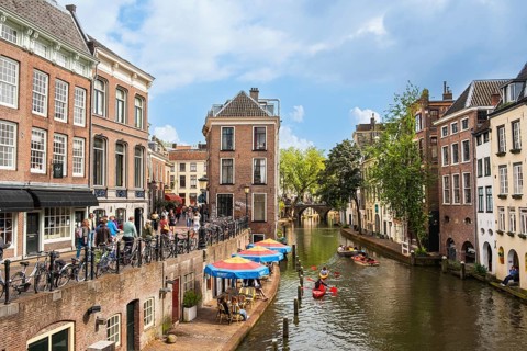 Gastronomy on the Oude Gracht in the city centre of Utrecht, Netherlands