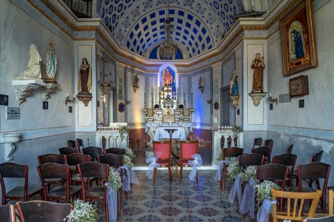 Interior of the Notre Dame de la Serra pilgrimage chapel in Calvi, Balagne, Corsica, France