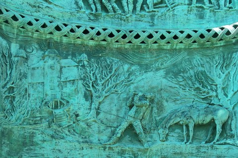 Relief trumpeter from Säckingen on the historical stele, landmark, city history,