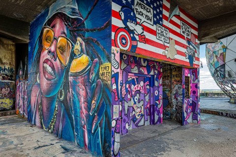 Graffiti on the former US eavesdropping facility on Teufelsberg in Grunewald, Berlin, Germany