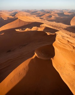 Aerial view, evening mood, red sand dunes of the Namib Desert, Namib Naukluft Park, Namibia