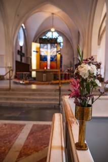 Floral decoration in the interior of Växjö Cathedral, Smaland, Kronobergs län, Sweden