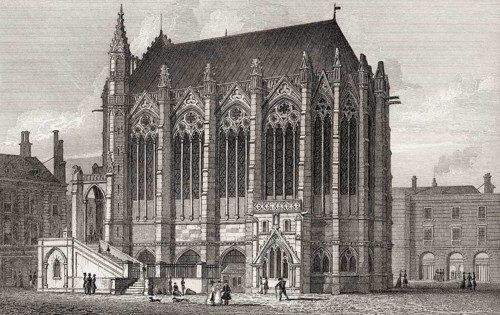 The Sainte-Chapelle, Paris, antique steel engraved print, 1831