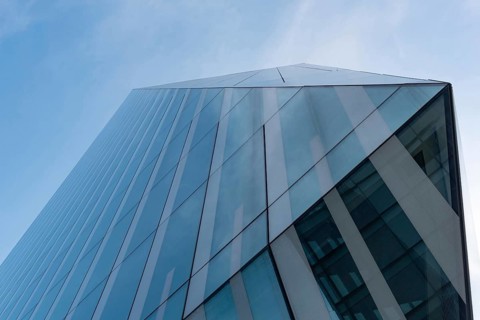 Modern high rise glass fronted British architecture, a business district on the south bank of the