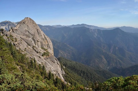 Breathtaking view of mountain peaks and valleys under clear skies, Sequoia National Park,