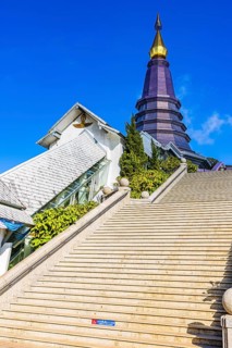 Steep stairs lead up to King's Pagoda, Doi Inthanon National Park, Chiang Mai Province, Thailand