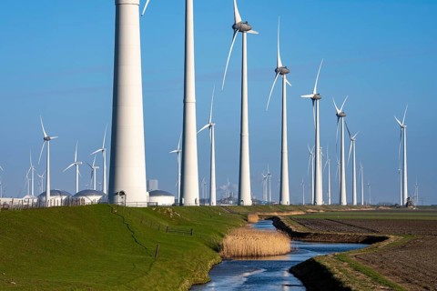 Westereems and Growind wind farms, in the north of the Netherlands, near Eemshaven, energy center,