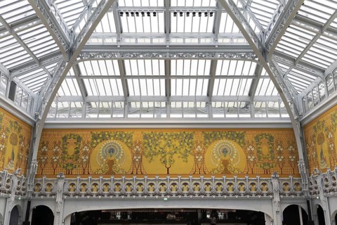 La Samaritaine, Art Nouveau luxury department store, historic glass dome with peacock fresco,