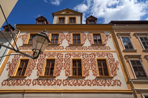 Decorative baroque house with painted acanbthus leaves, only uncovered in 1953, Neißstraße 20,
