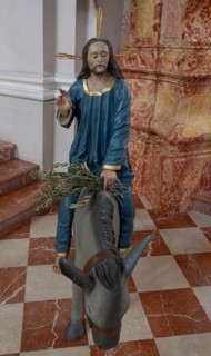 New copy of the Palmesel, formerly 16th century, in St Nicholas Church, Tannheim, district of