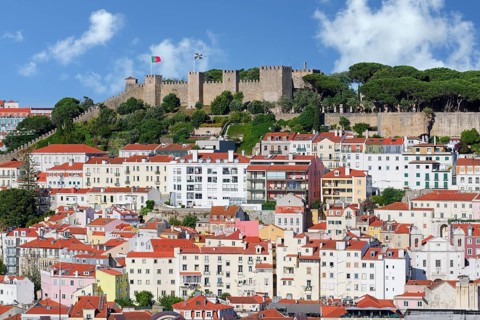 City view over Sao Jorge Castle and Lisbon, Portugal