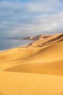 Sand dunes and sea in morning light, Atlantic coast and sandy desert with sea of dunes, Sandwich