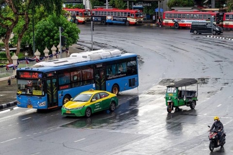Road transport bus, taxi, tuk tuk, motorcycle scooter, Bangkok, Thailand