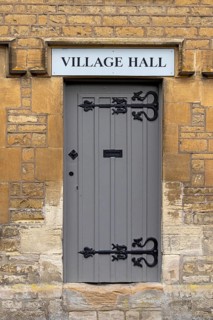 Door, house wall, Village Hall, Cotswold Stone, Bibury, The Cotswolds, England, Great Britain