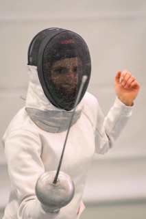 A fencer in a focused position, ready to attack the target, fencing, TSV Calw, Calw district,