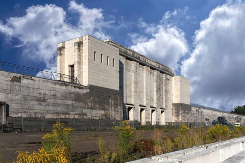 Back view of the main stand of the Zeppelin field on the former Reichsparteitagsgelände,