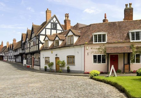 Historic timber-framed houses in Warwick a medieval town in Warwickshire on the River Avon,