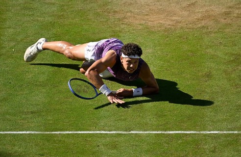 Ben Shelton USA action on the ground BOSS Open 2026, ATP 250 tennis, lawn tournament, Stuttgart,