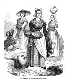 Illustration from 1843 shows traditional woman's costumes in the French region of Les Landes,