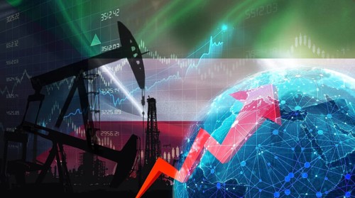 Global oil growth with Kuwaiti flag. International oil exports with Kuwait flag on the economic