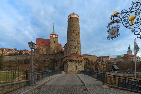 Wendischer Tower, part of the medieval city fortifications, 15th century, in the back the late