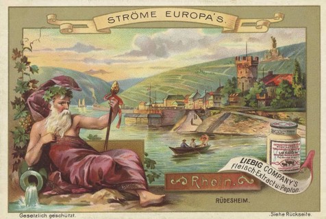 Picture series Streams of Europe, Rhine near Rüdesheim, illustrated with a mythological figure of
