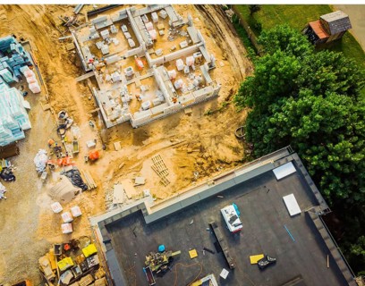 Aerial close up New Constructions real estate Development Site. Urban Construction Site, Aerial