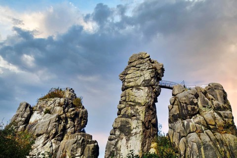 Cultural monument, Externsteine Nature Reserve, evening light, Horn-Bad Meinberg, Teutoburg Forest,