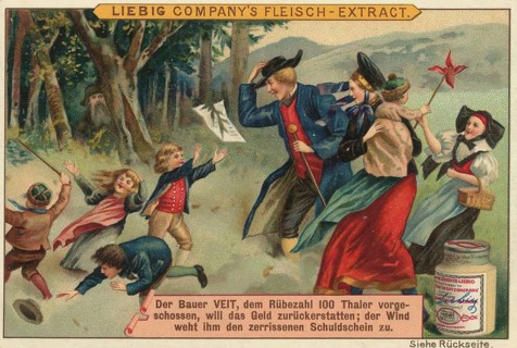 Picture series Sagen, The Poor Farmer Veit borrowed 100 thalers from Rübezahl in return and issued