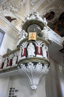 Pulpit, Evangelical Lutheran St. Lawrence Church, Thurnau, Kulmbach district, Upper Franconia,