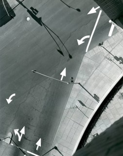 Monroe Street, Riverside Drive, intersection, Riverside, California, USA, confusing markings,
