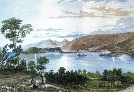 Landscape on Lake Biel around 1880, Switzerland, illustration, reproduction from a model from the