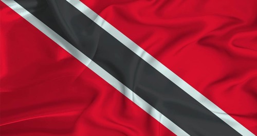Realistic Trinidad and Tobago flag waving. Close up of flag of Trinidad and Tobago with cloth