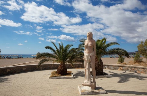 Sculpture of the Magi on the sandy beach of Pachia Ammos, Paleochora on the Libyan Sea,